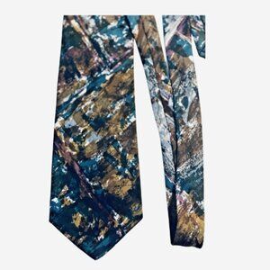 Garington Men’s Tie Abstract Multi-Color Brown Handmade In Italy 100% Silk 57" L